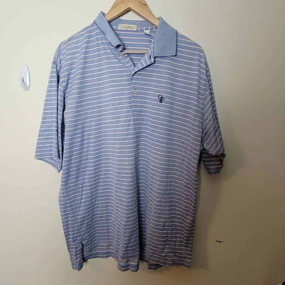 Peter Millar Double Mercerized Cotton Striped Golf Polo Large